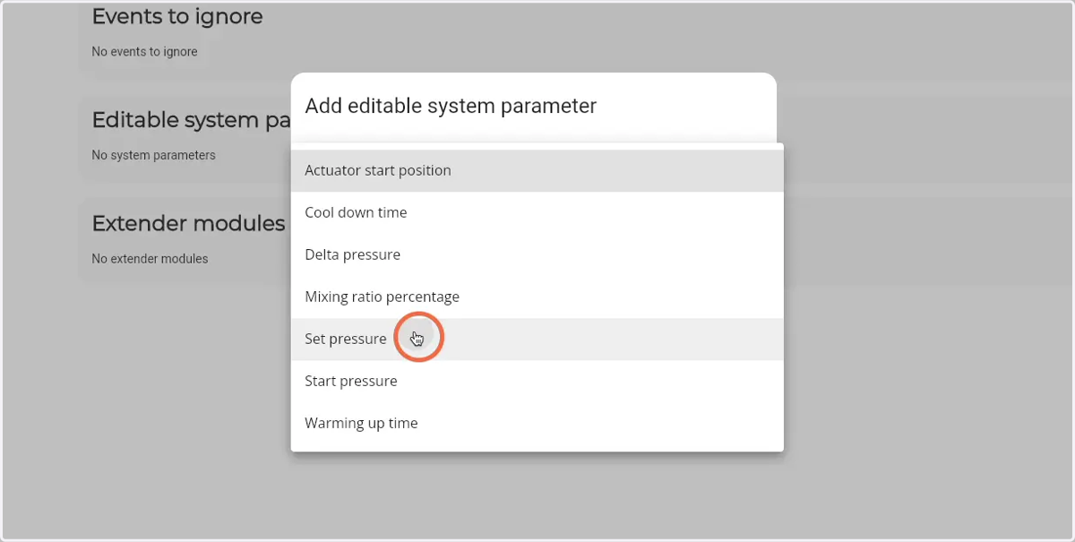 Select the desired parameter from the dropdown