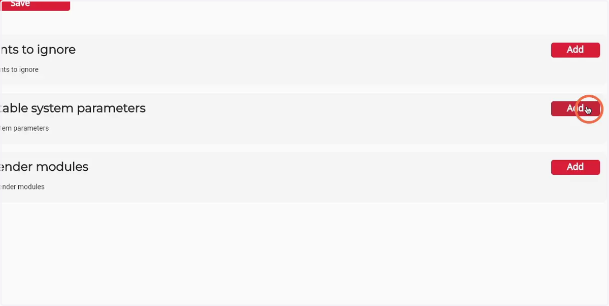 Click 'Add' in the Editable system parameters component
