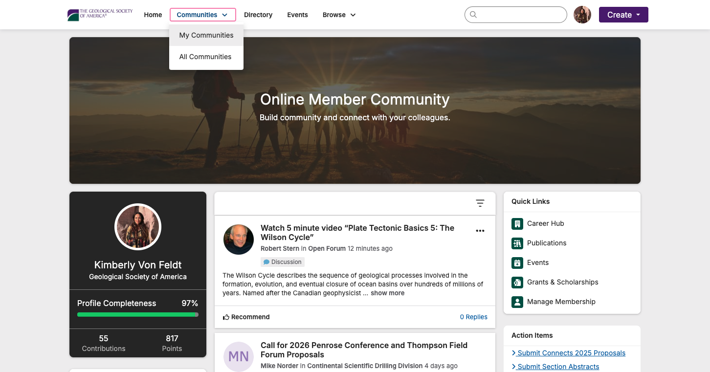 Click on 'My Communities' from the drop-down menu.