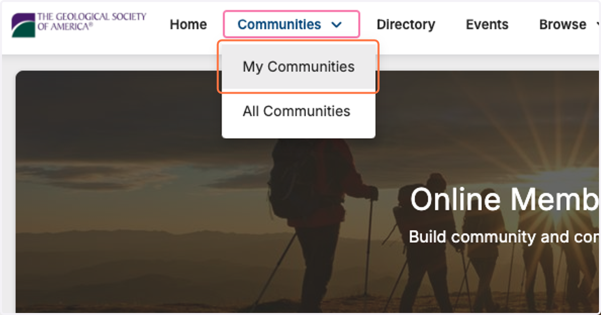 Click on 'My Communities' from the drop-down menu.