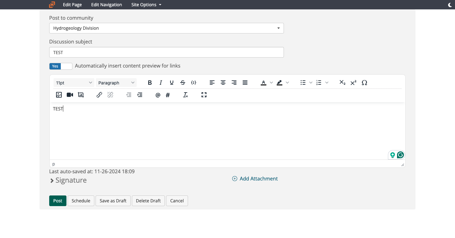 Once finished with your message, click on 'Post'. You may also 'Schedule' your post for a later date/time or 'Save as Draft'.