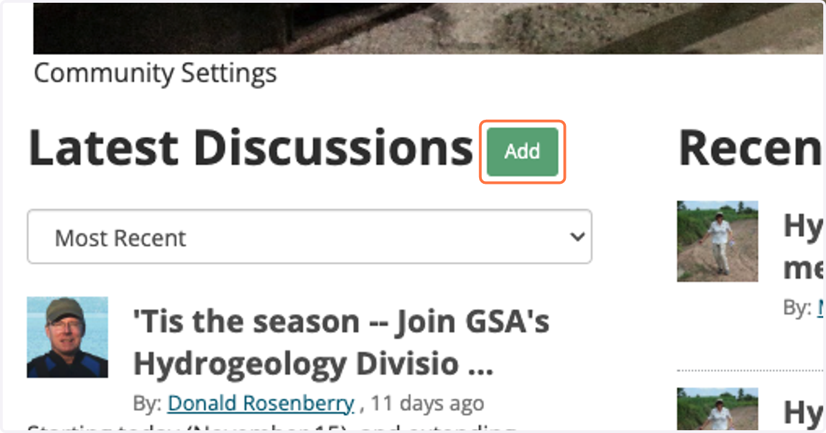 Click on 'Add' to the right of 'Latest Discussions'.