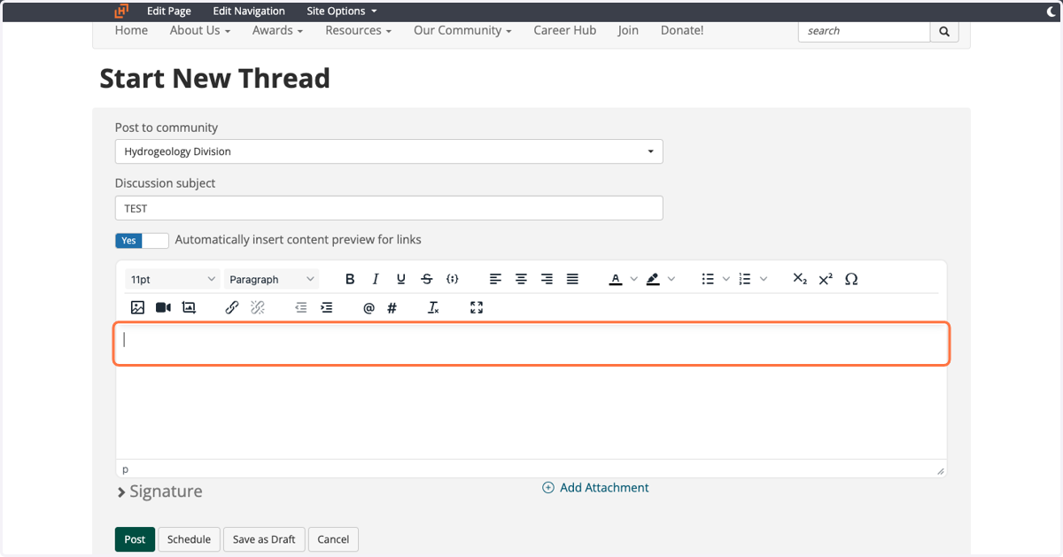 And can type/paste the message you would like to post in the community.