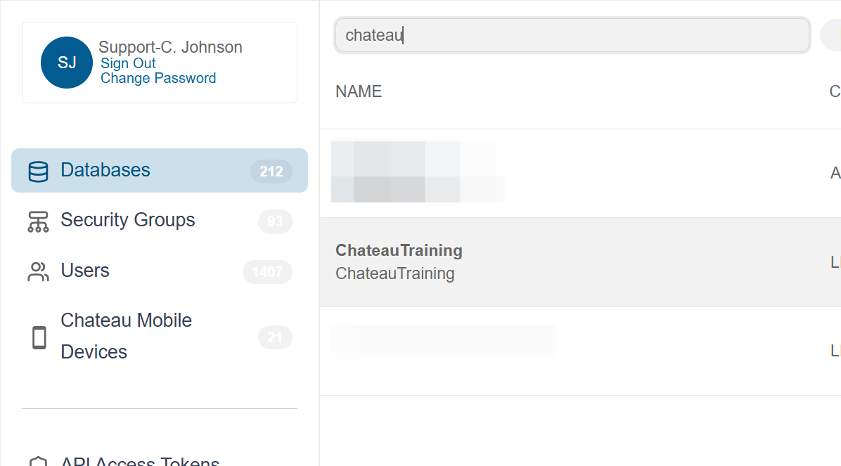 Click on the database name in the grid to open the details