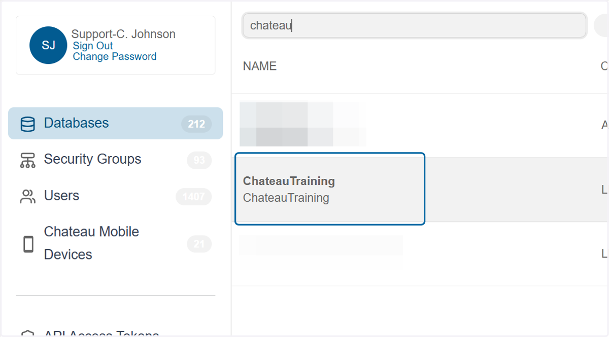 Click on the database name in the grid to open the details