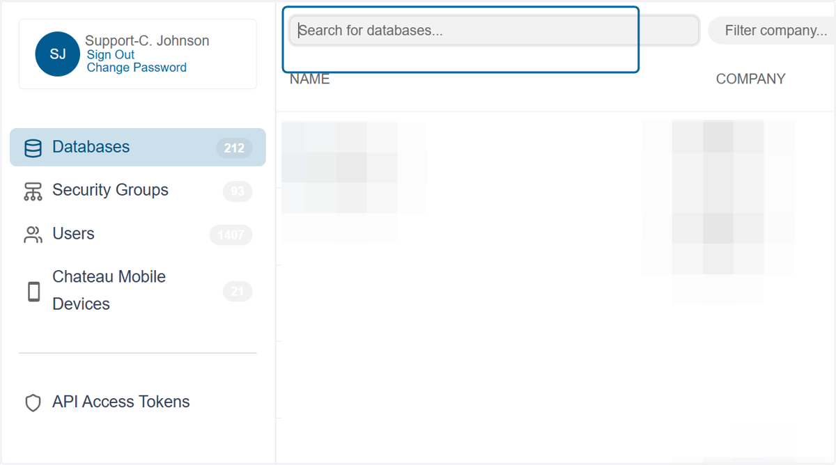 Search for the desired database