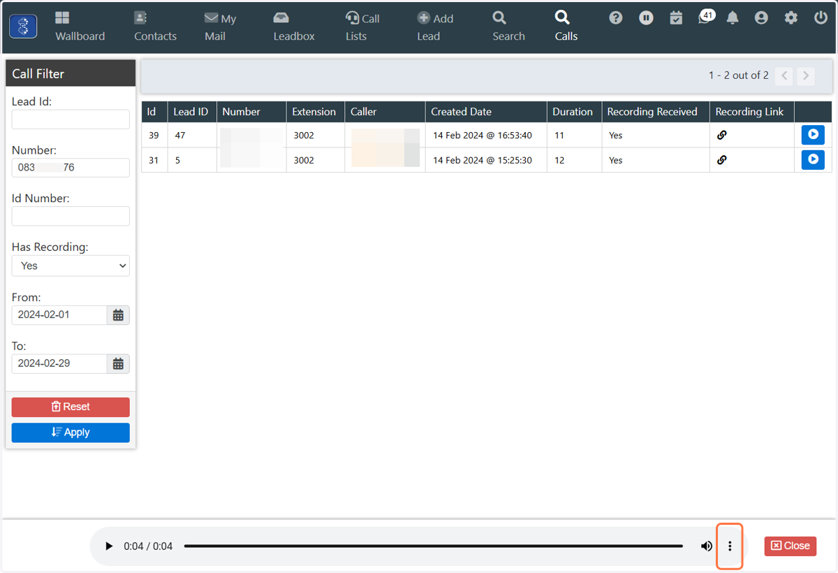 To download the recording, first click on the 3 vertical dots on the media control
