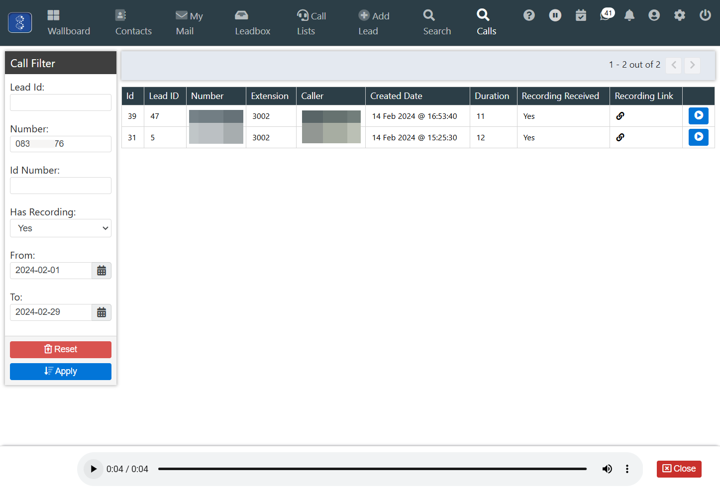 To close the media control for the recording, click on "Close"