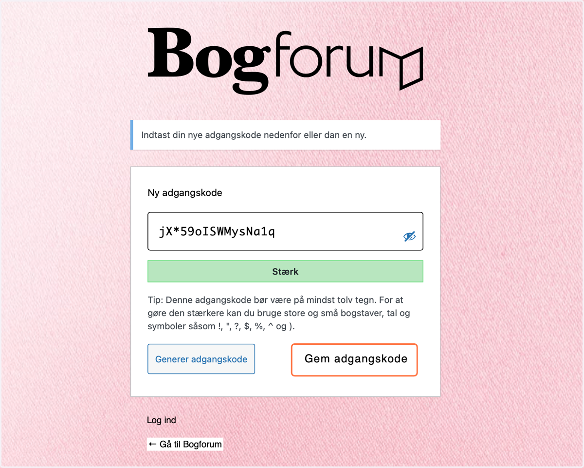 Klik på "Gem adgangskode" for at gemme din nye adgangskode