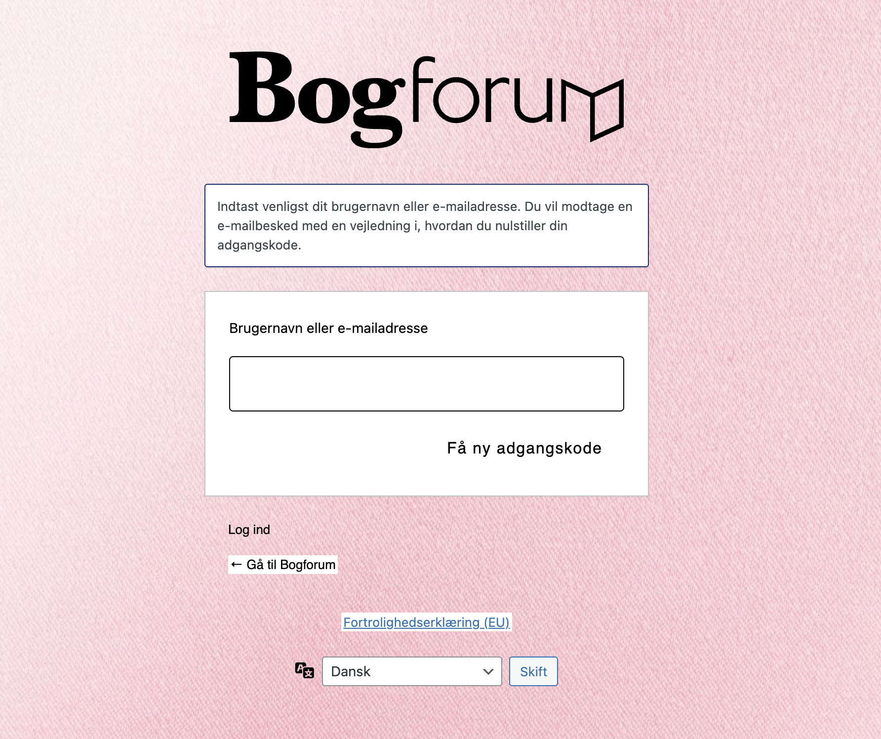Klik på knappen "Få ny adgangskode"