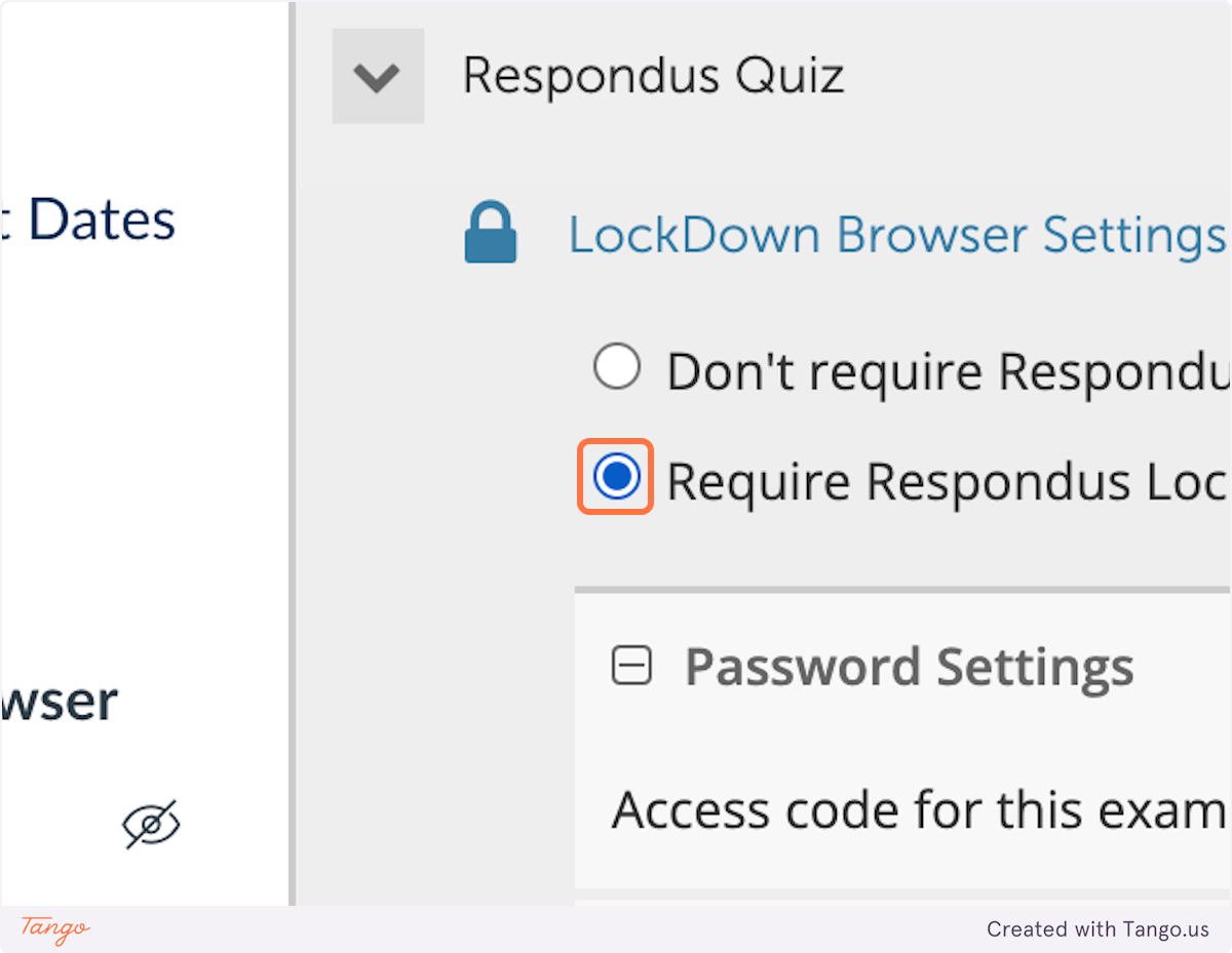 Select Require Respondus LockDown Browser for this exam