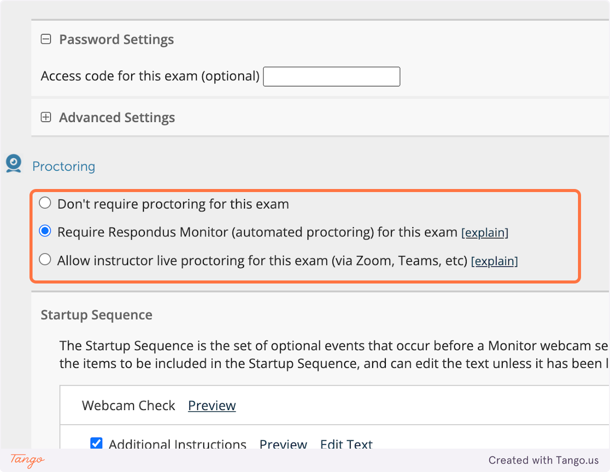 If you would like to require Respondus Monitor, select Require Respondus Monitor (automated proctoring) for this exam