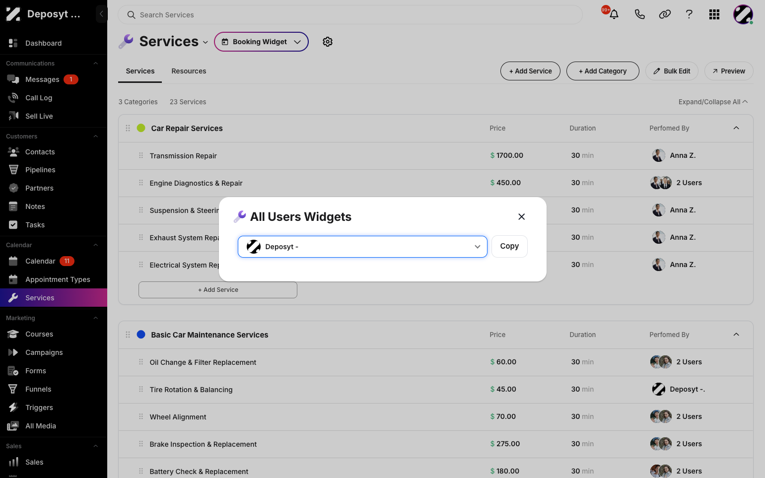 Step 5: Once selected, click the Copy button to copy the link. You can then paste it into a separate browser tab to view the services page for that user.
