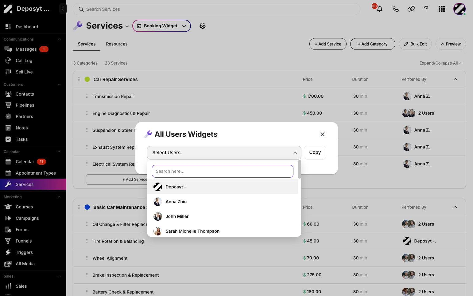 Step 4: A pop up will appear then you can select user you want to view the services page.