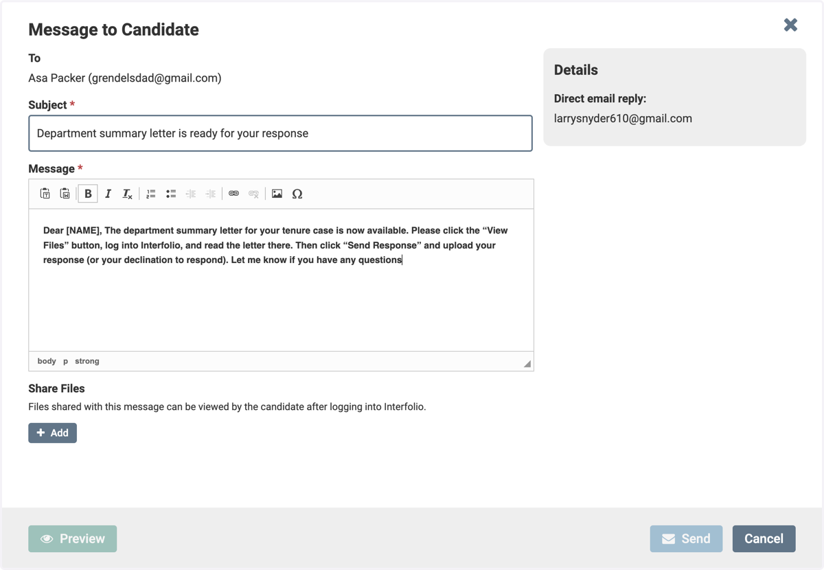 Customize the email to the candidate