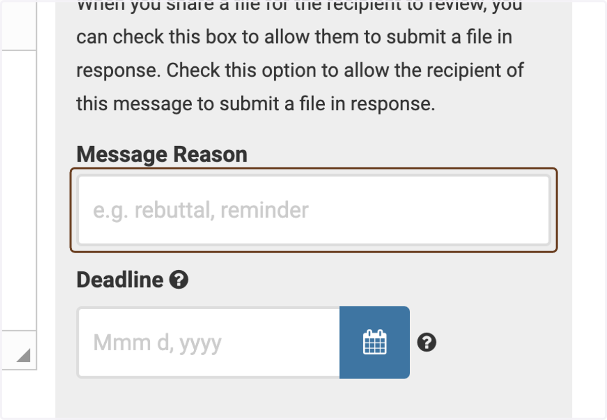 Under Message Reason, enter "Department summary letter response"