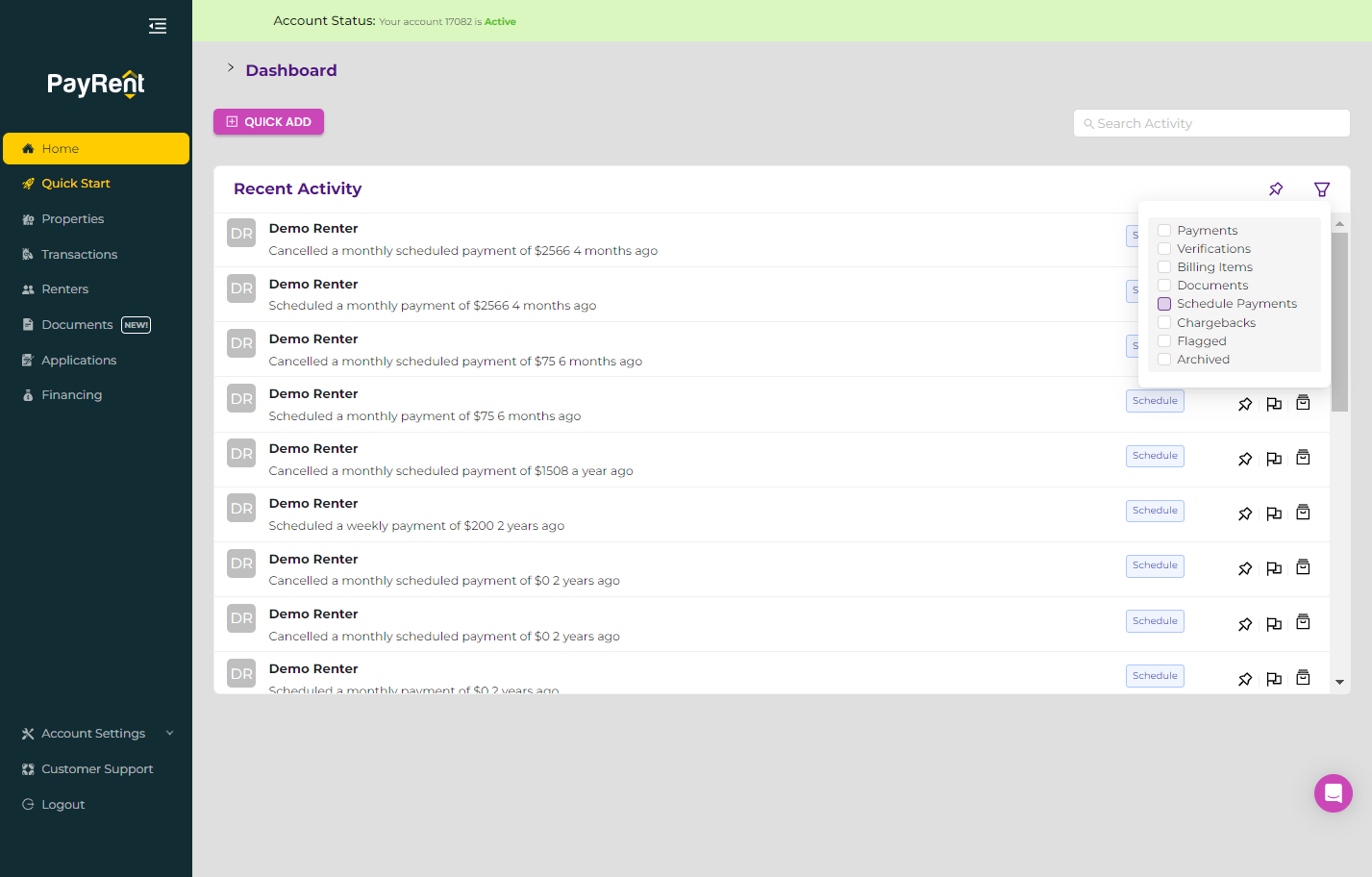 Check "Schedule Payments"