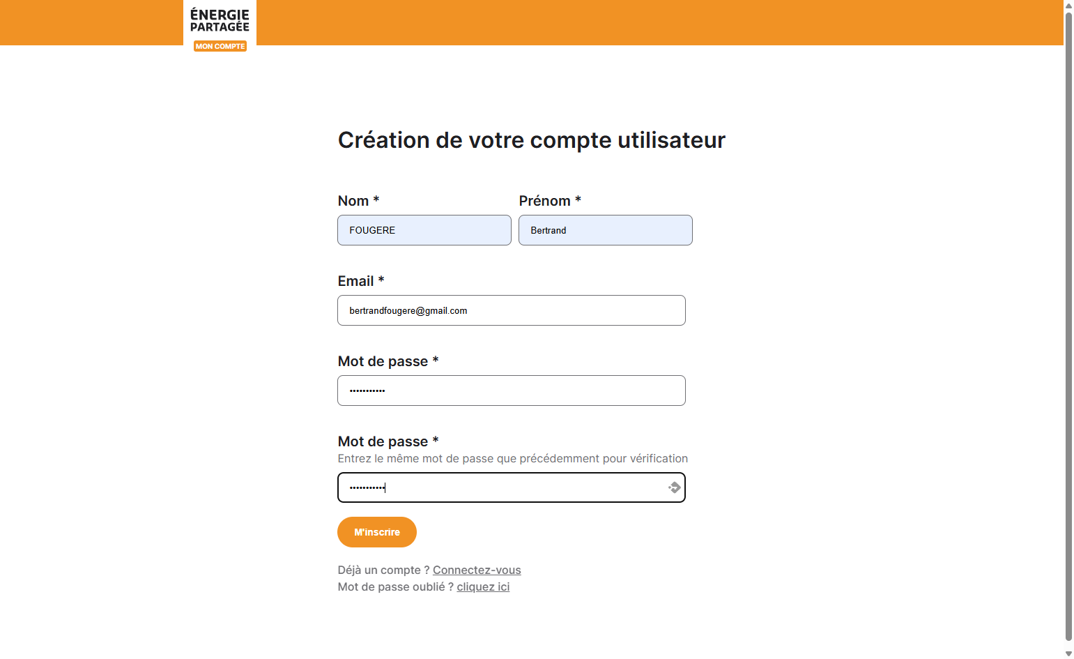 Puis cliquer sur "m'inscrire"