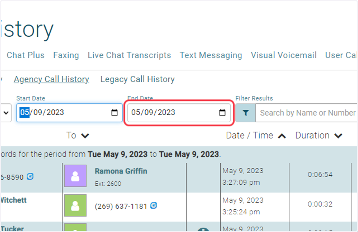 Click on End Date for the call in question
