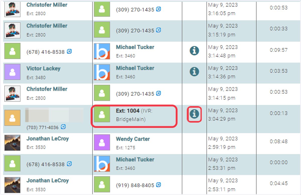 IVR Call to an ERGExample - Click the "i" for more information