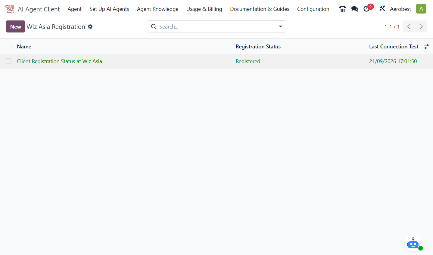 Open Client Registration Status at Wiz Asia. Your database connects to Wiz Asia automatically when the module is installed. Registered means it is ready to use.