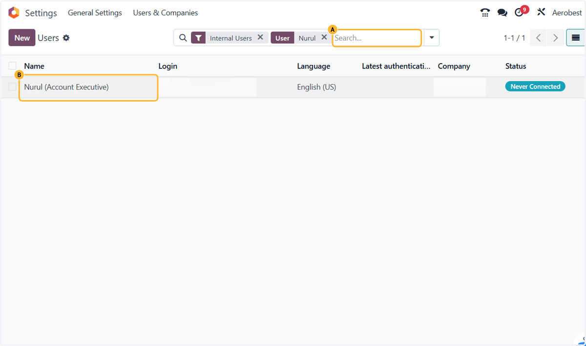 A. In Settings, click Manage Users and search for the user. B. Open the user you want to give access to.