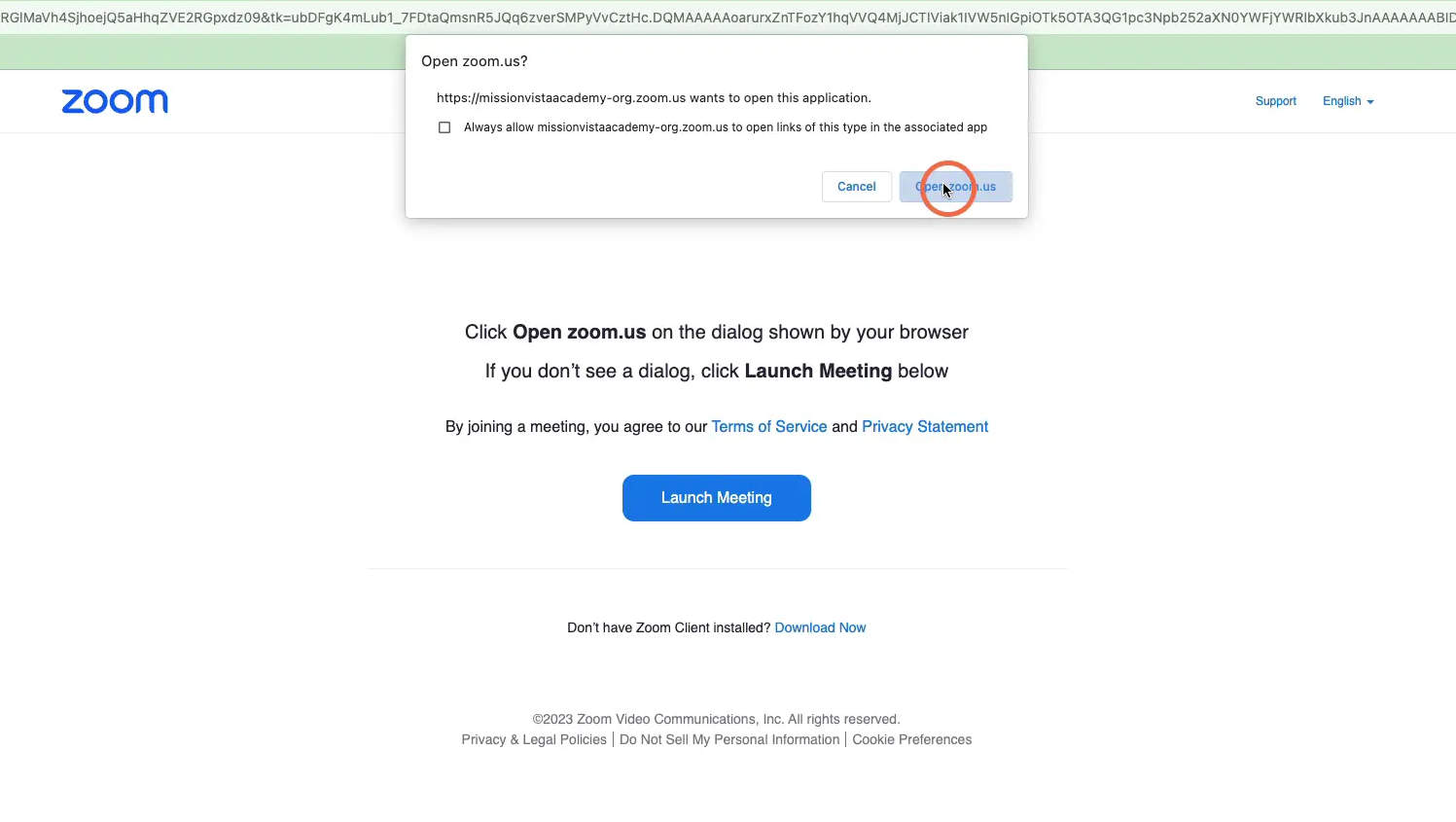 Click "Open zoom.us"