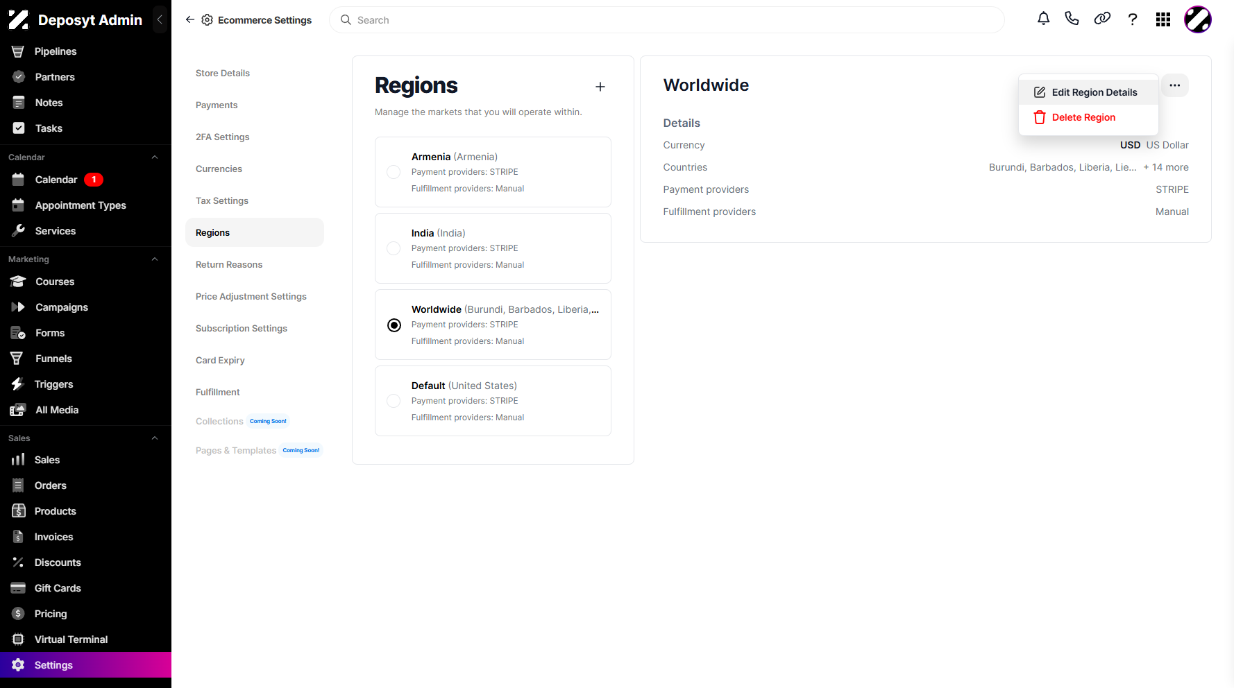 Step 8: Click Edit Region Details from the overview three-dot menu.