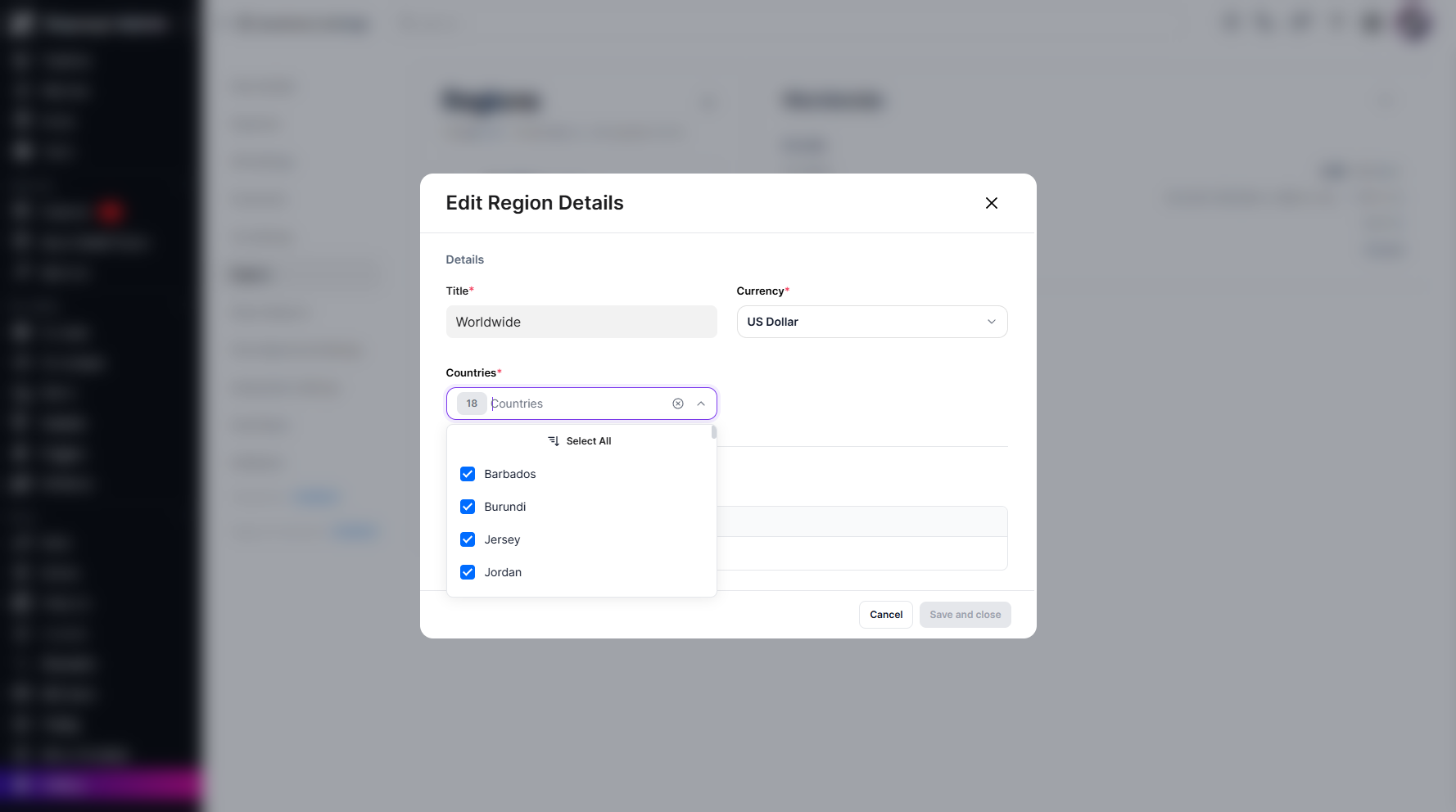 Step 10: Click the Countries dropdown menu to select one or more countries as needed.