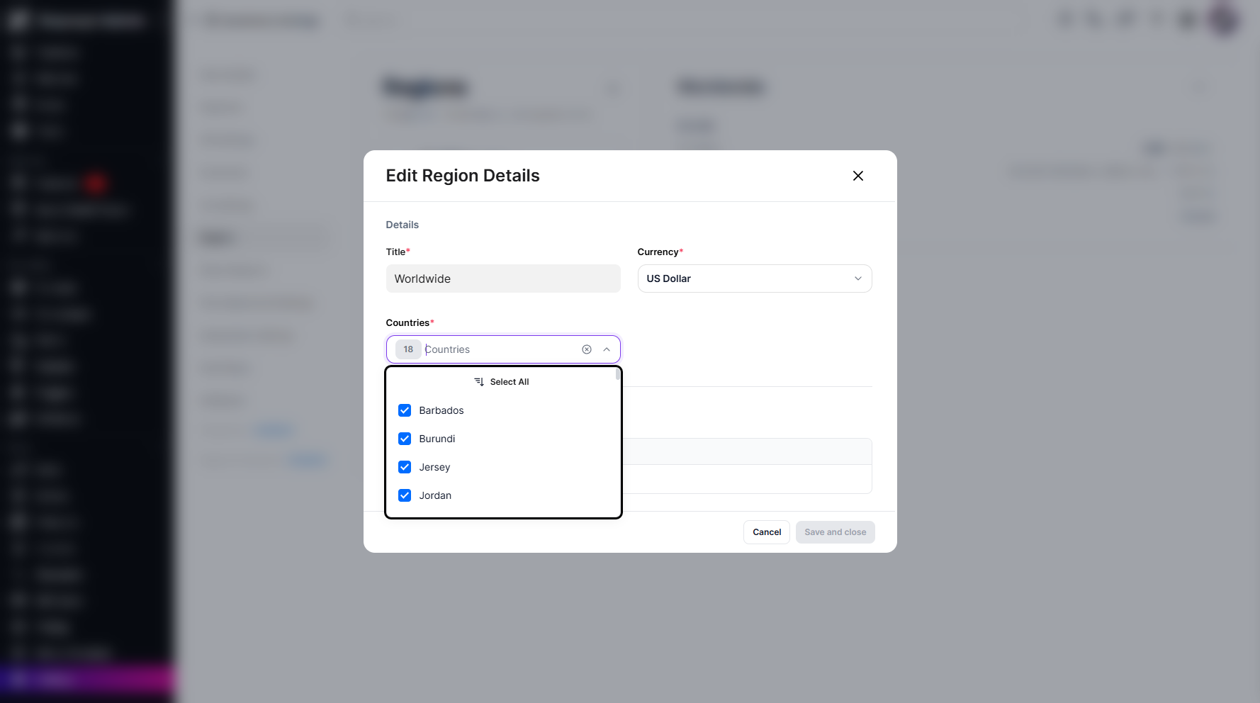 Step 10: Click the Countries dropdown menu to select one or more countries as needed.