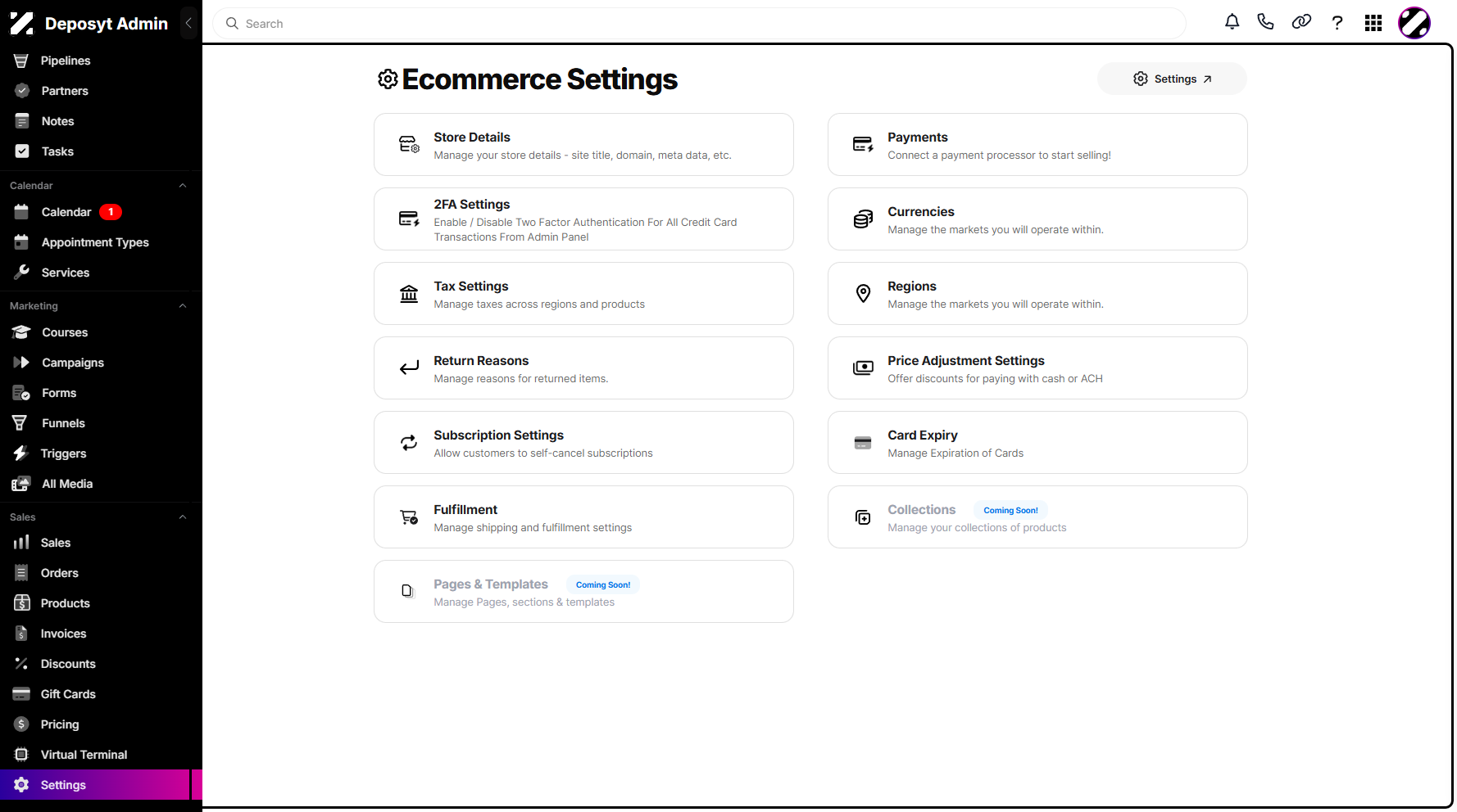 Step 2: You will then be navigated to the Ecommerce Settings tab.