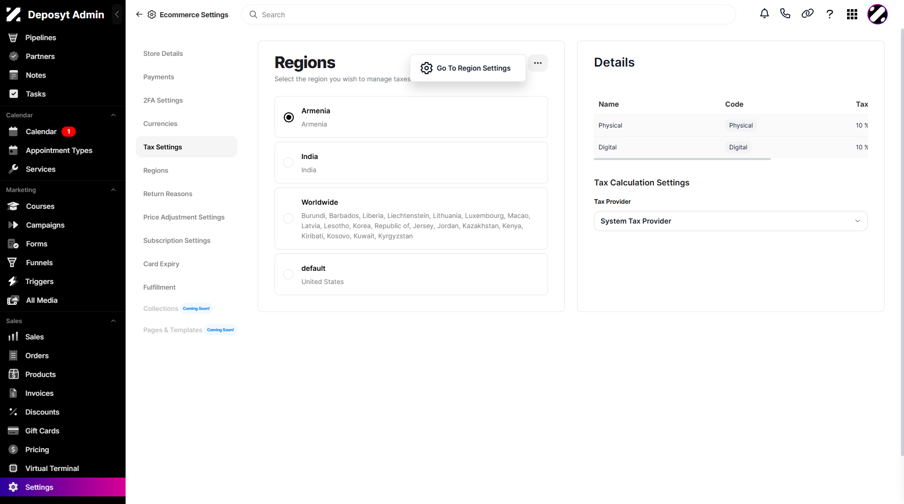 Step 5: Click the three-dot menu, then select Go To Region Settings to proceed.