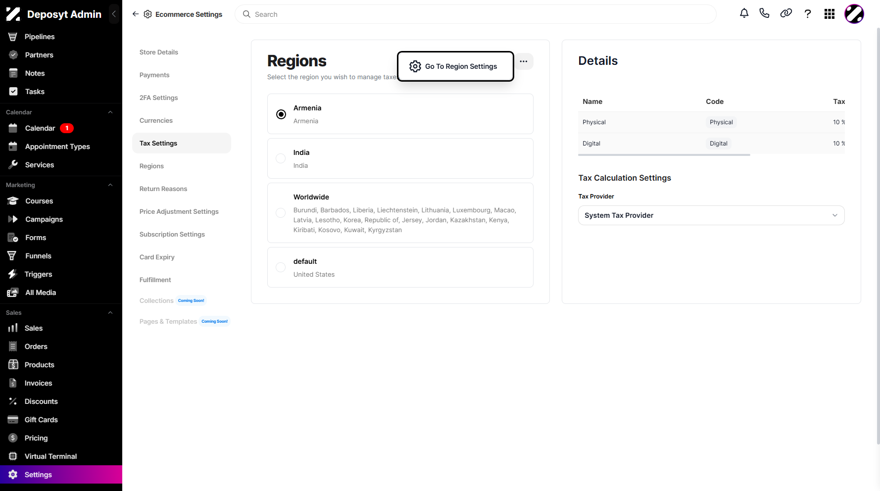 Step 5: Click the three-dot menu, then select Go To Region Settings to proceed.