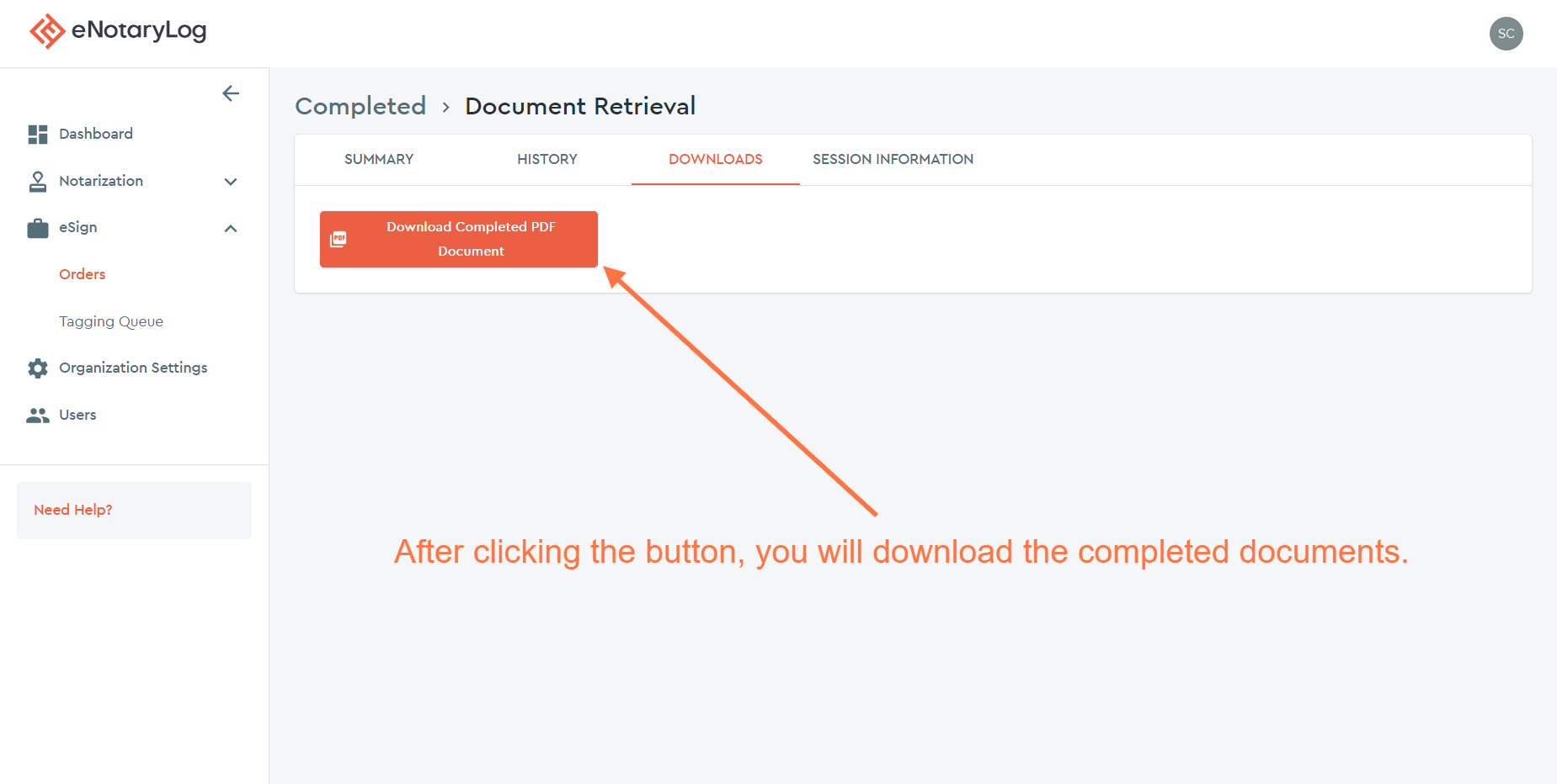 Click on the DOWNLOADS button to download the documents from the session...