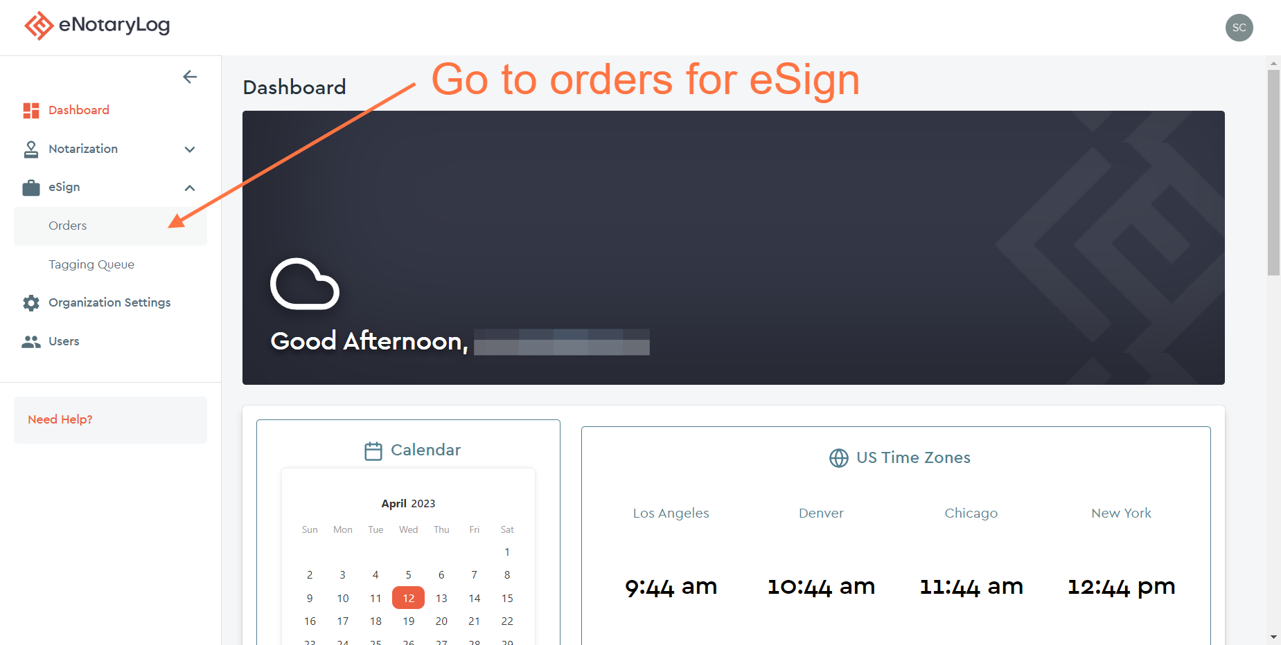 Click on the Orders menu option...