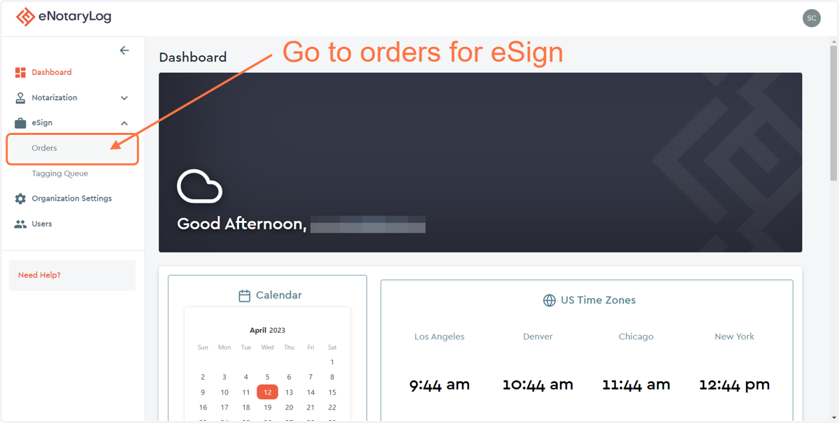 Click on the Orders menu option...