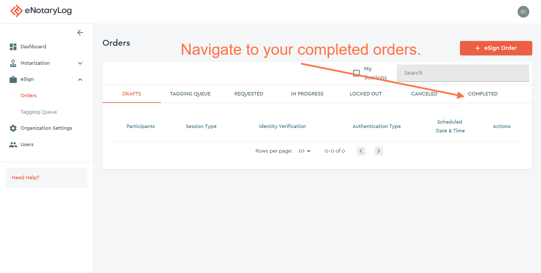 Click on the COMPLETED tab on the far right of the page...