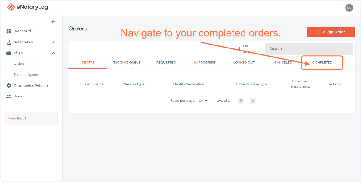 Click on the COMPLETED tab on the far right of the page...
