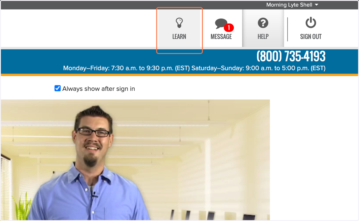 Go to the LEARN tab