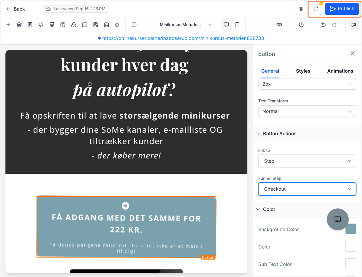 Klik på Save/Publish