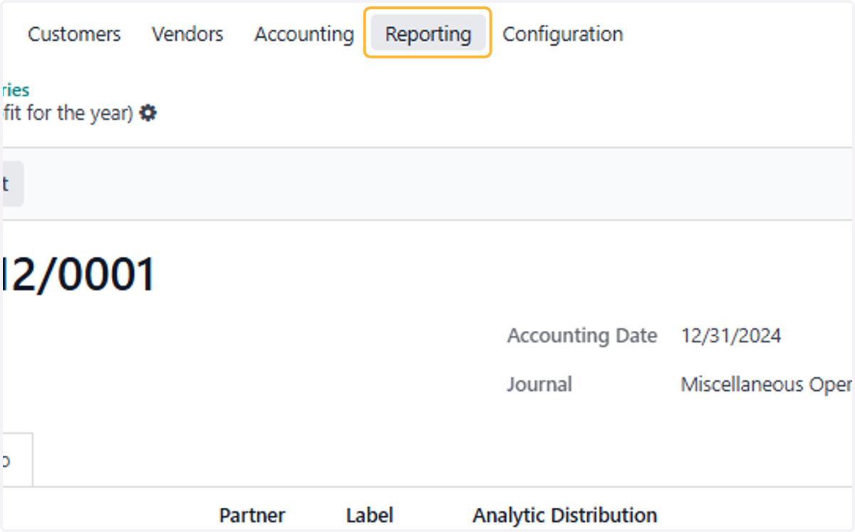 Click on Reporting