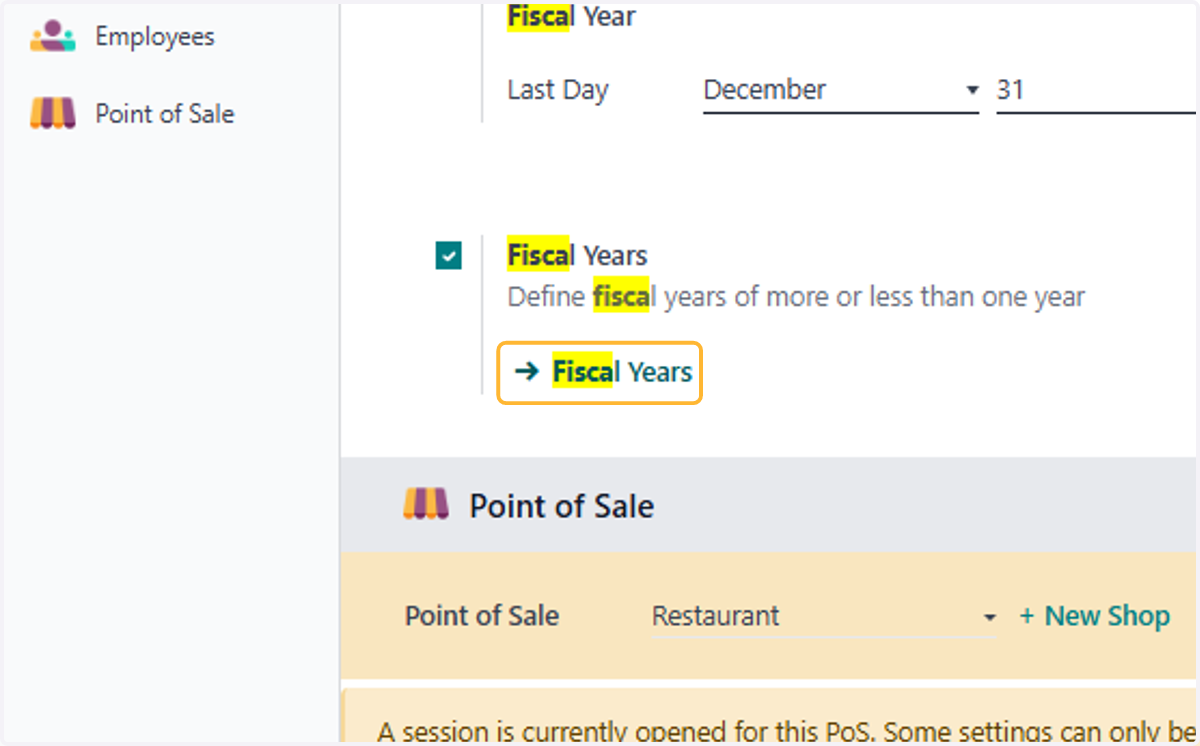In the event of a fiscal year with less than 12 months. Click Fiscal years