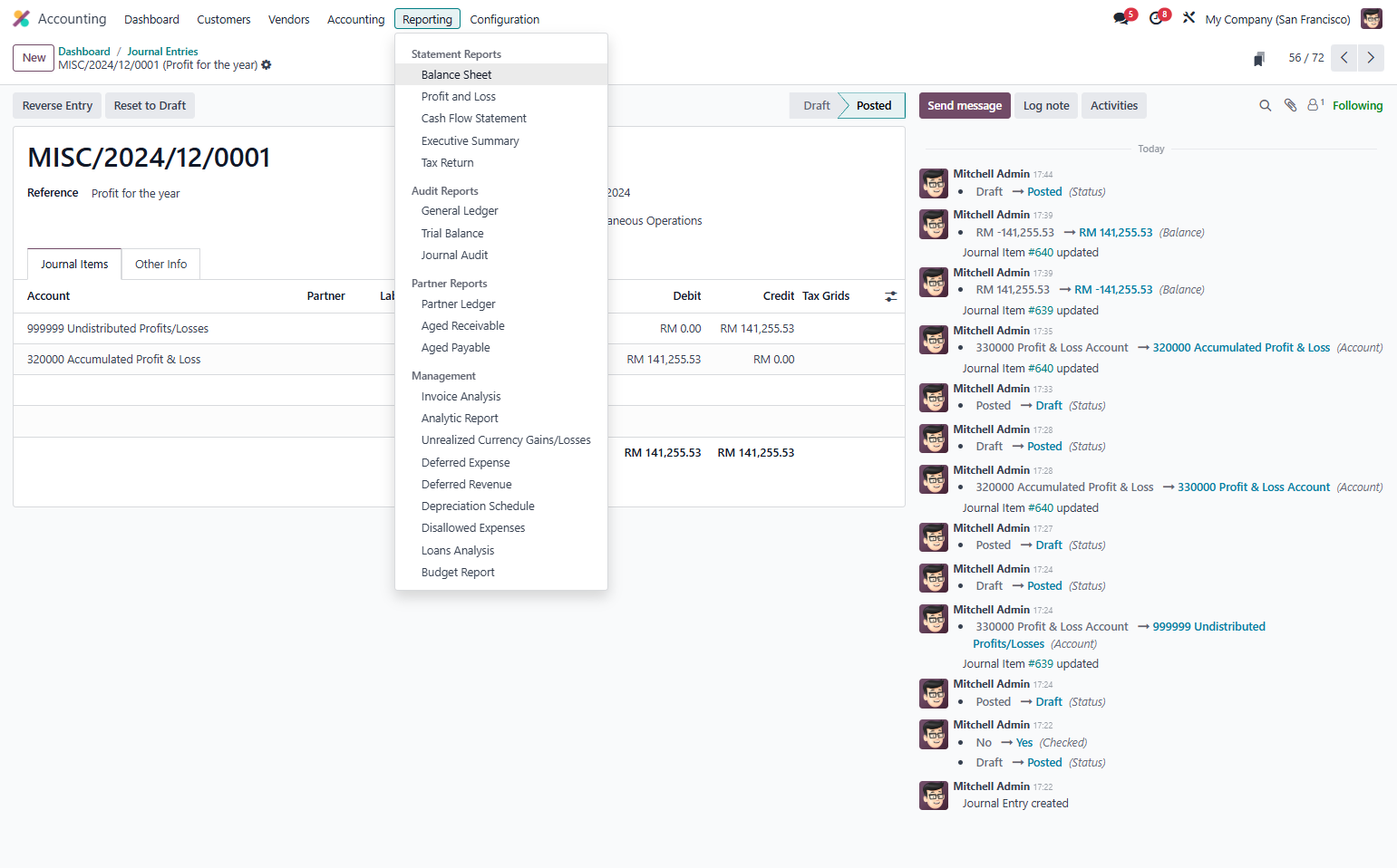 Click on Balance Sheet