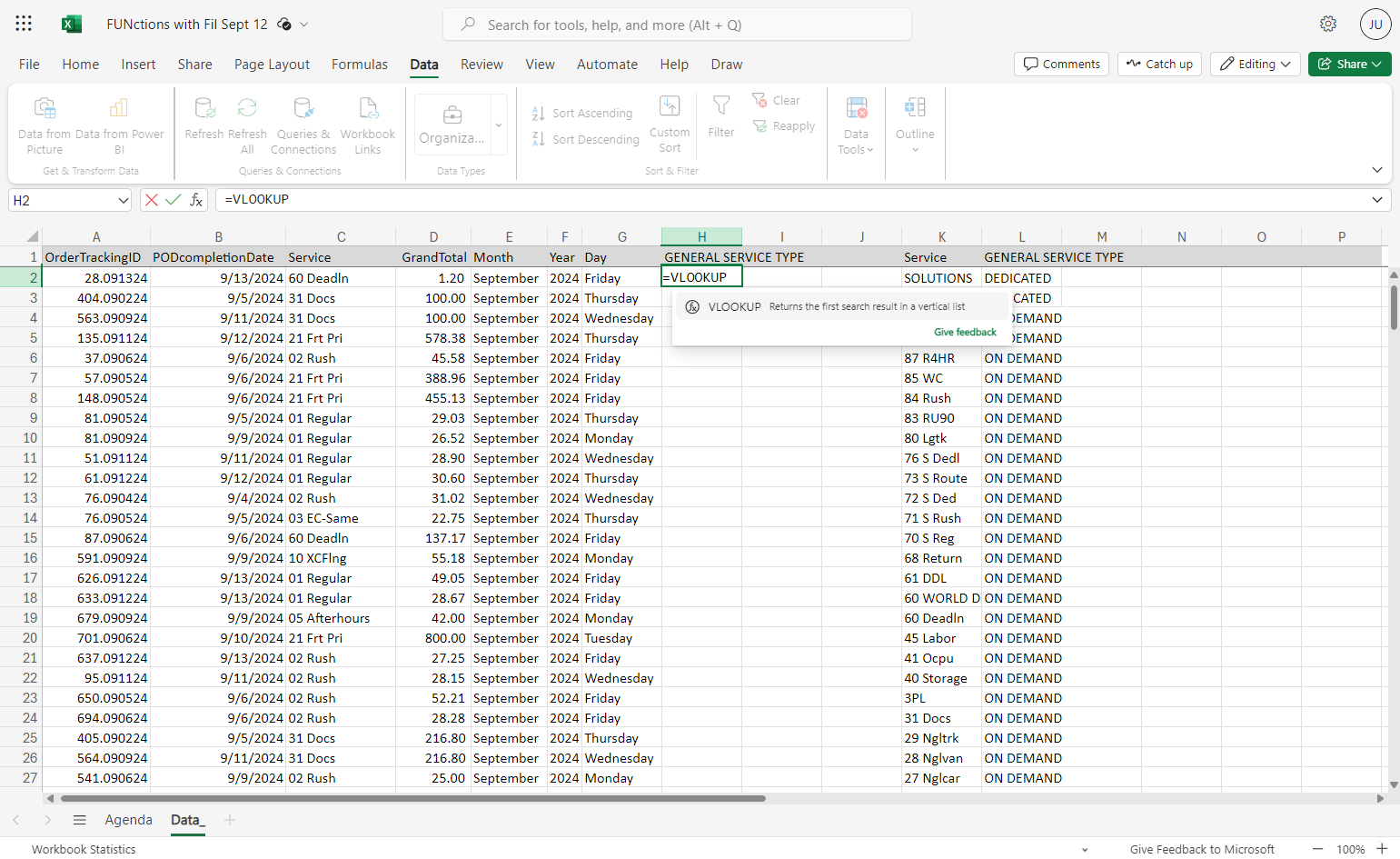 Type =VLOOKUP(