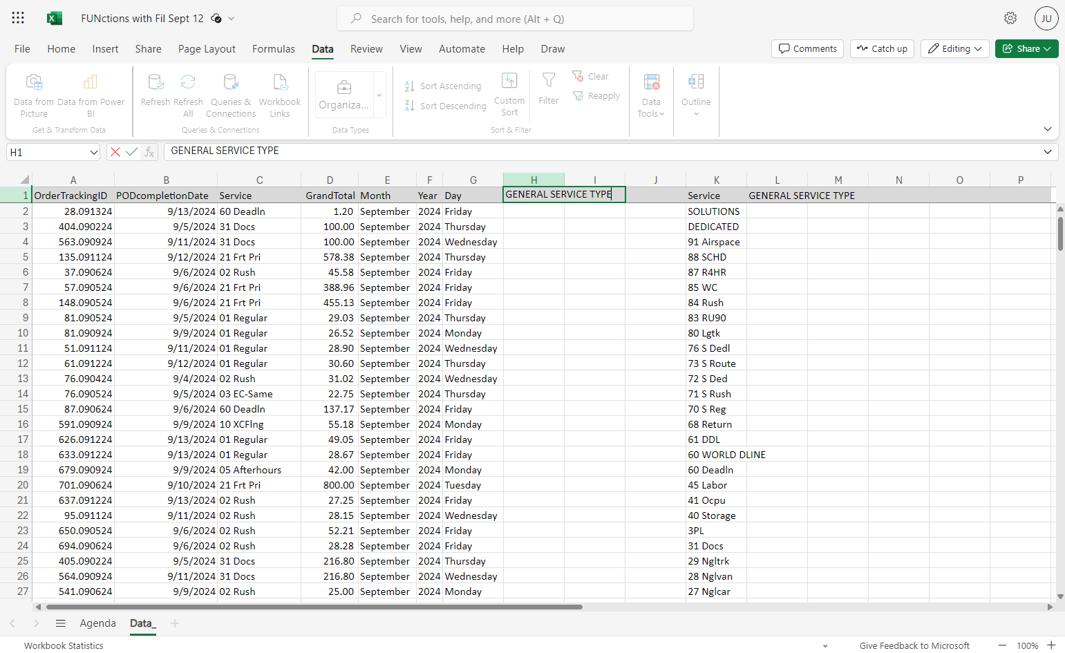 Type GENERAL SERVICE TYPE again as your column header