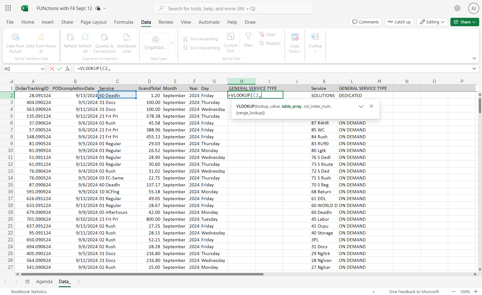 Type =VLOOKUP(C2, or click in the cell you will use as your lookup value.