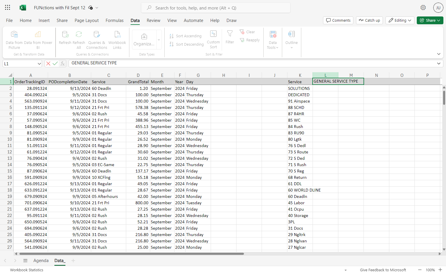Type GENERAL SERVICE TYPE as your column label