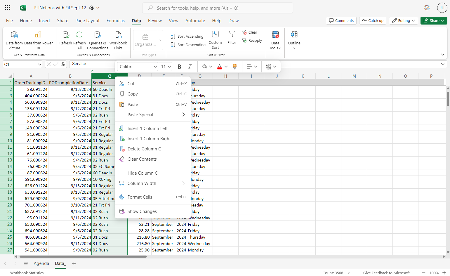 Right click on highlight and copy the column.