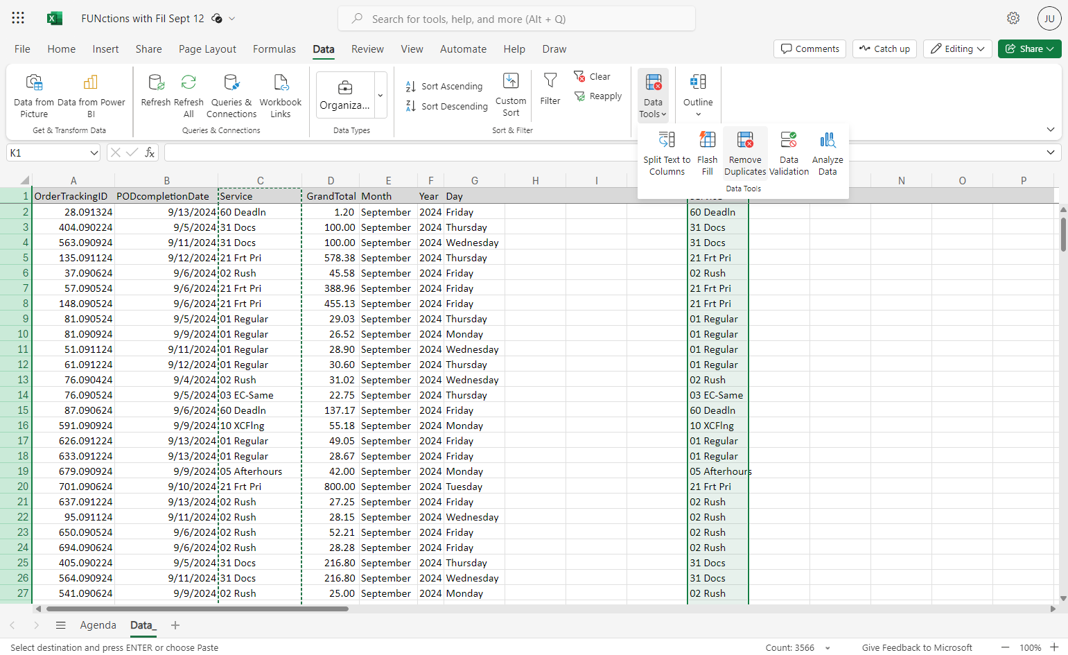 Click on Remove Duplicates
