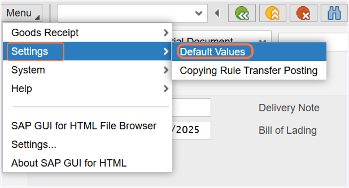 Click on Settings/Default Values